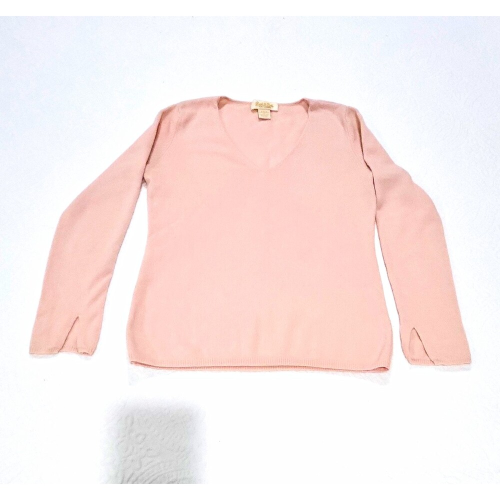 Women’s Peck & Peck 2 Ply 100% Cashmere Casual Pink V Neck Pullover Sweater Sz M